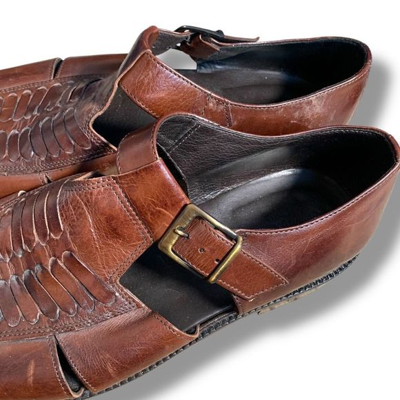 Tommy Bahama Italian Leather Roman Fisherman Sandals Brown Size 12 Woven Summer - Picture 6 of 13